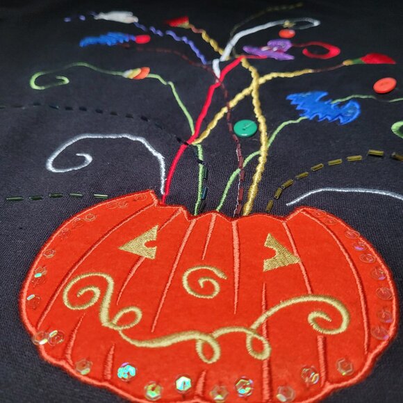 Vintage Y2K Halloween Sweater Pumpkin Black Orange Large Whimsigoth Spooky - Picture 3 of 11